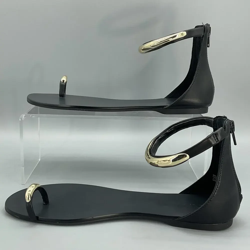NEW I.N.C. Women’s Georna Flat Sandals Black/Gold Size 9.5M